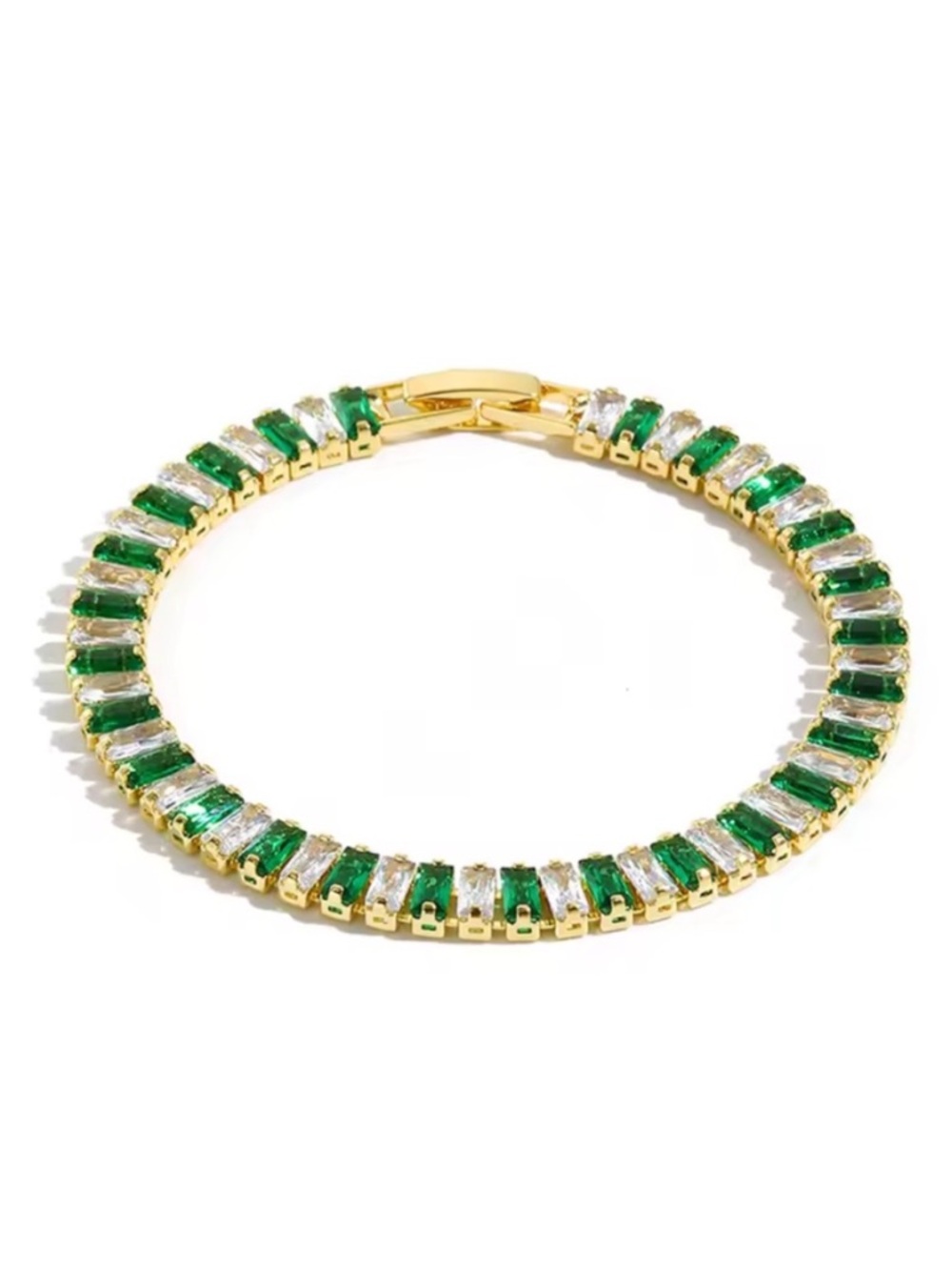 Swarovski Elements Gold Emerald Green Emerald-cut Baguette Tennis Bracelet NEW